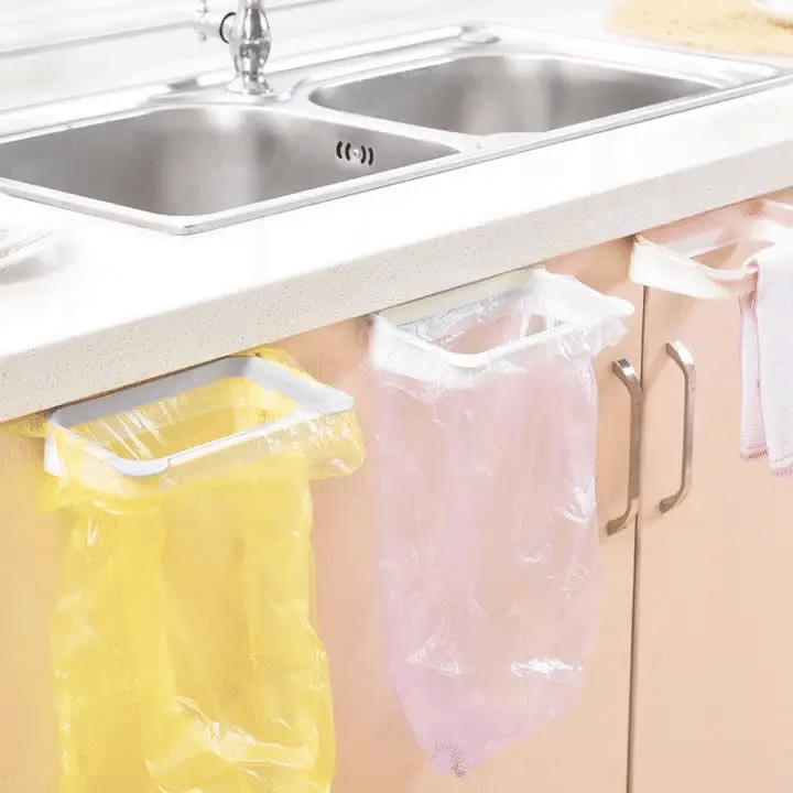 Towel and Trash Bag Holder – Easy Over-the-Door Kitchen Organizer