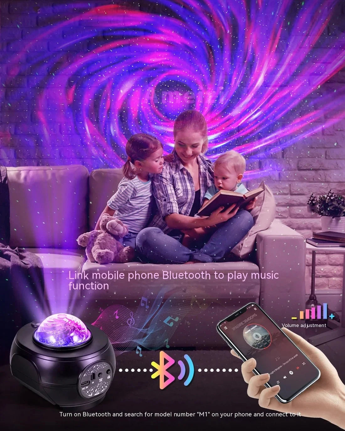 Starry Sky Projector Night Light – Bluetooth Music & Remote Control (USB Powered)