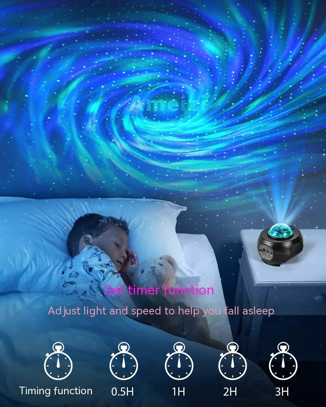 Starry Sky Projector Night Light – Bluetooth Music & Remote Control (USB Powered)
