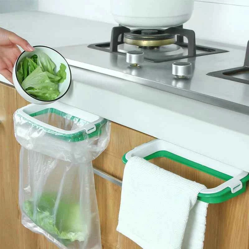 Towel and Trash Bag Holder – Easy Over-the-Door Kitchen Organizer